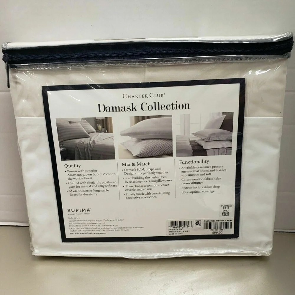 Charter Club Damask 100% Supima Cotton 550 Thread Count Bedskirt, Ivory, Twin